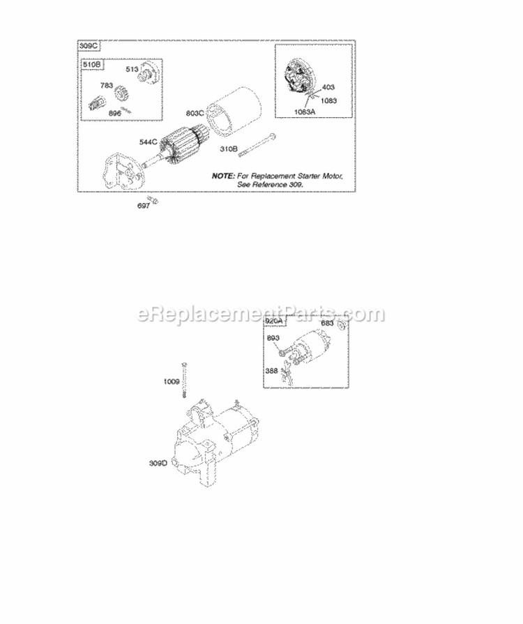 Electric Starter 2 Diagram and Parts List for 303442-0023-01  Briggs and Stratton Engine